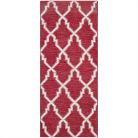 Safavieh 2 ft. -6 in. x 10 ft. Runner Contemporary Dhurries- Red and Ivory- Hand Woven Rug DHU564A-210